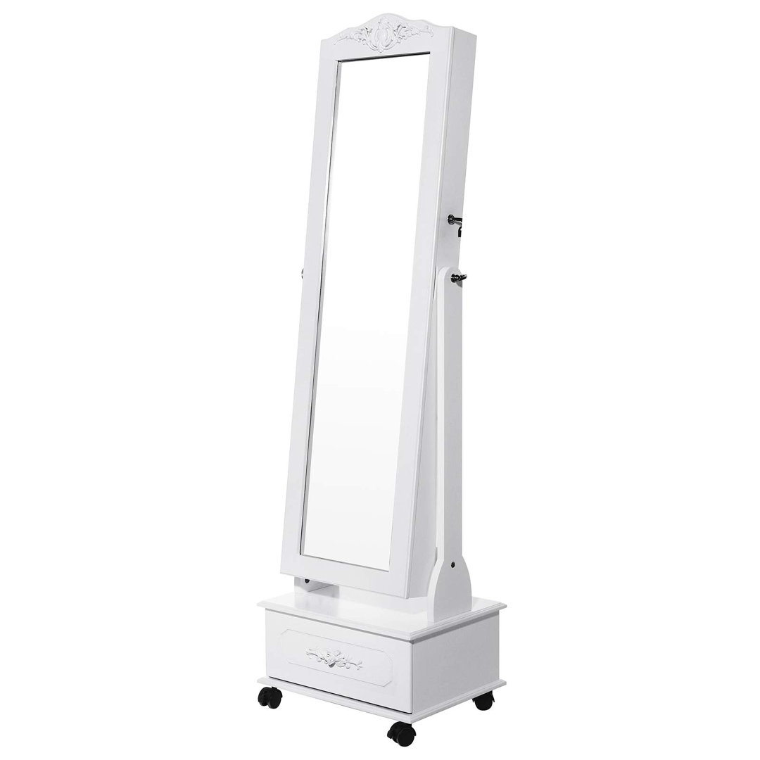 Three Posts Argo Jewellery Armoire with Mirror White 156cm H X 45cm W X 35cm D